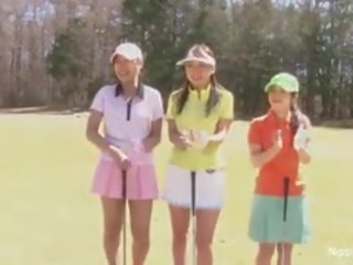 Adorable Asian Teen Girls Play A Game Of Strip Golf