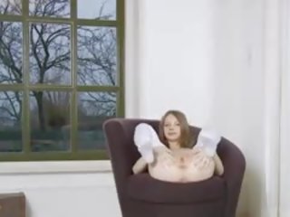 Skinny Pussy Tease On The Armchair