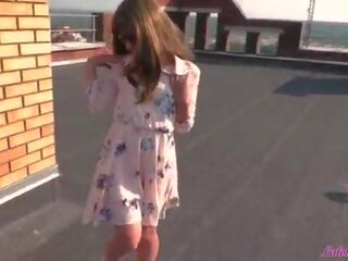 Flirty Student on the Roof lustful Blowjob and Doggy Fuck - Outdoor