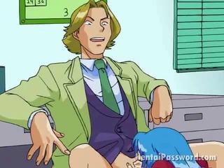 Blue Haired Manga damsel Sucking An Immense Schlong On Her Knees