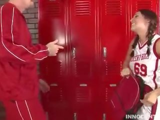 Cute brunette teen getting fucked hard in the locker ro