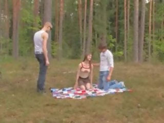 Amateur Serbian Threesome In The Forest