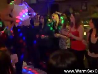 Turned on young female sucks a chap on the dancefloor