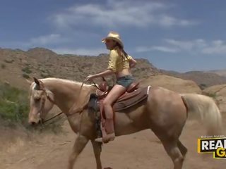 Groovy brunette teen call girl missy stone outdoor cowboy style fuck