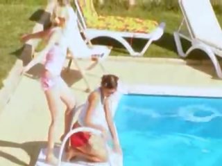 Three chicks secret banging by the pool