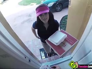 Pizza delivery lassie Kimber Woods gets paid to get fucked by her customer