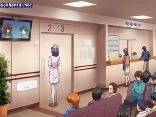 Busty anime nurse licks big dick