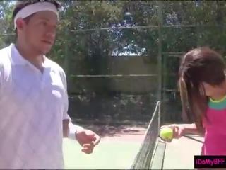 Two fascinating BFFs pounding with tennis coach
